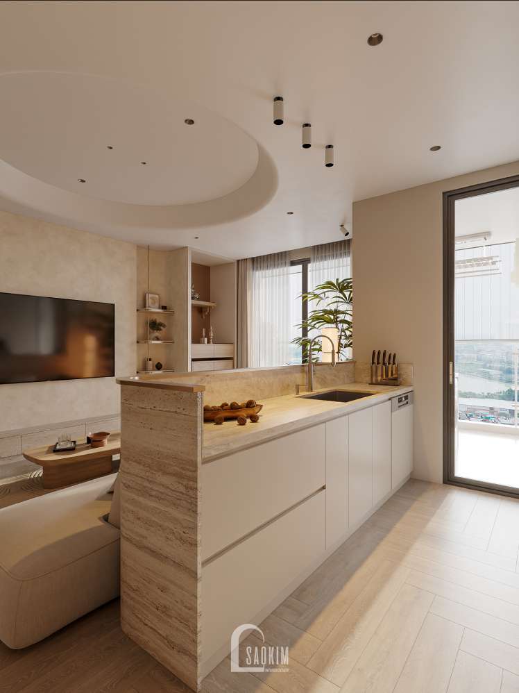 Thiết kế căn hộ bếp và bàn ăn phong cách Modern Japandi